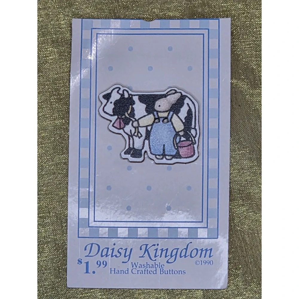 Vintage 1990 Daisy Kingdom Bunny Milking Cow Button 554 L Hand Crafted Washable